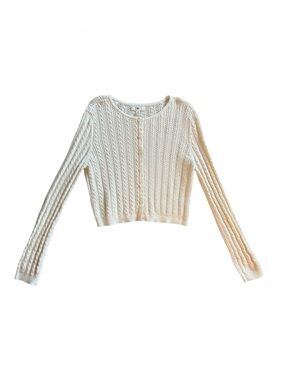 BP. Cream Cable Knit Cropped Cardigan Sweater.